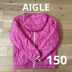 AIGLE フード付きキルティングコート 150 ピンク ベージュ リバーシブル