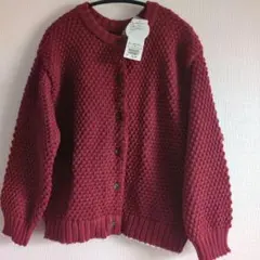 Ｆサイズ新品未使用レッド編み込みカーディガン厚み有り