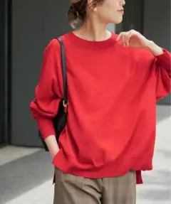 【spick&span】ウォッシャブルラグランスリーブプルオーバー　赤