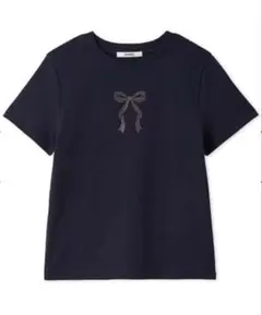 SNIDEL ビジューリボン 半袖Tシャツ ネイビーのサムネイル