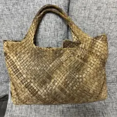 ファロルニ トートバッグ イントレチャート レザー 編み込み ダーク