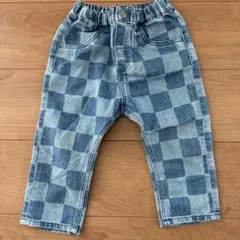 H&M チェック柄デニム ボトムス パンツ　ウエストゴム86cm