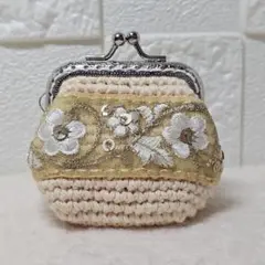 ハンドメイド　インド刺繍リボン　がま口　訳あり