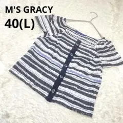 M'S GRACY ミスグレイシー 半袖ブラウス ノーカラー 黒 白 綿/40のサムネイル