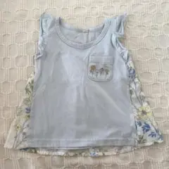 ベビー　水色 花柄 フリル付きトップス 90cm