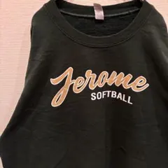 美品✨【L】スウェット トレーナー 緑 ソフトボール カレッジロゴ 裏起毛古着のサムネイル
