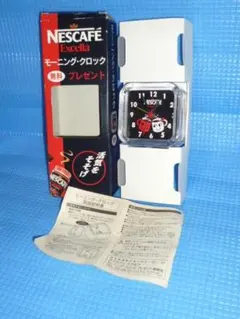 b★未使用・非売品★ネスカフェ モーニングクロック アラーム置き時計 黒