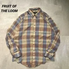90sFRUIT OF THE LOOMチェックシャツ韓国古着長袖シャツＬ薄手のサムネイル