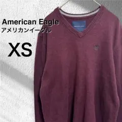 アメリカンイーグル Vネックニット ボルドー 刺繍 秋冬 XS レディース可