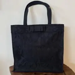 ⭐︎ハンドメイド⭐︎フォーマル サブバッグ オールブラック 花柄レース仕様 リボン付