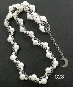 ビーズネックレス C28　パールネックレス　フェアリーグランジネックレス　ムーン