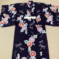 子供　浴衣　5〜6才用　あさがお　トンボ　濃紺