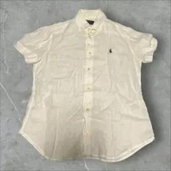 美品✨️ ラルフローレン リネン半袖シャツ　近年モデル　白 ボタンダウン 肩ギャザ