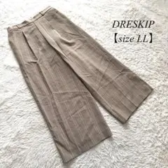 H3【ドレスキップ】ワイドパンツ　タック　ブラウン　チェック柄　LL ラフ