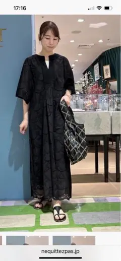 新品タグ付き　ヌキテパ　コットンロングワンピース　ヘムラ刺繍　黒　ブラック　S 2025年最新】ne quittez pas hemlaの人気アイテム - メルカリ