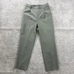スラックス　テーパードパンツ　ウエスト後ゴム　ストレッチ　きれいめ　カーキ　S