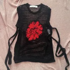tao comme des garçon ニットベスト ブラック レッド 花