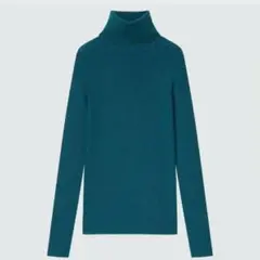 エクストラファインメリノリブタートルネックセーター（長袖）グリーン　Lサイズ