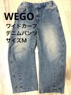 WEGO ワイドカーブデニムパンツ インディゴブルー M 綿100 ゴムのサムネイル