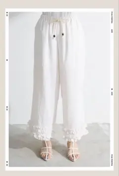 新品　フリルヘムマルチストライプリラックスパンツ　frene