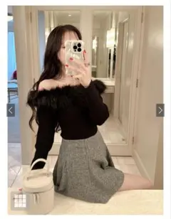 三上悠亜 ファーオフショルダーニットトップス［an1271］