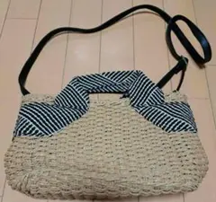 ストロー素材 カゴバッグ ストライプハンドル