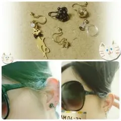 お得！ イヤリング ゴールド 猫 シングル アソート  ５点セット