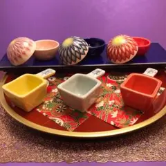 3色手毬鉢と3色彩り手付き角ミニボウル【全6点】正月　お祝い　蓋付き小鉢　小皿