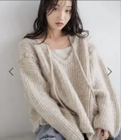 【美品】◎LOWRYSFARM 2wayフリンジメランジLS クリーム