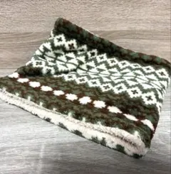 フリース ネックウォーマー 緑白模様