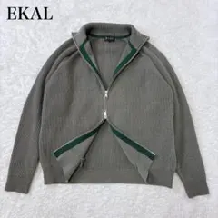 美品　EKAL ドライバーズニット　洗える　オリーブ　L ハイネック