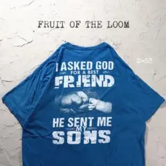 FRUIT OF THE LOOM Tシャツ アート　フィストバンプ　ブルー