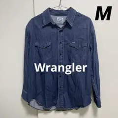 【美品】Wrangler ダークブルー 長袖デニムシャツ M