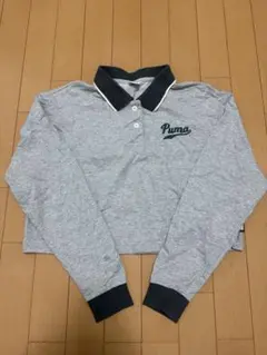 Puma グレー クロップド長袖ポロシャツ