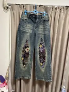 FRAY I.D 花柄刺繍デニムパンツ ワイドレッグ - メルカリ