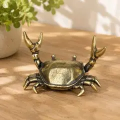 真鍮カニ　ペンスタンド　置物　金運　オブジェ　縁起物　アンティーク　ミニチュア