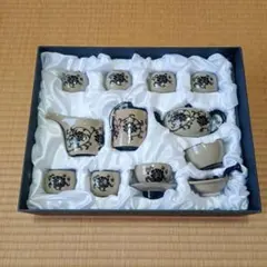 中国茶器セット 陶器製 黒い花模様
