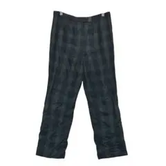 ハンドメイド　ストレートパンツ　グリーン【L】　チェック　裏地あり　レディース