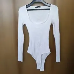 ZARA ホワイト リブボディスーツ S