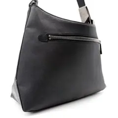 PELLE BORSA　ハンドバック　シルバー金具　ナイロン　レザー　ブラック