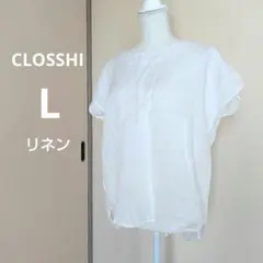 ホワイト 半袖シャツ シンプル 麻 リネン素材のサムネイル