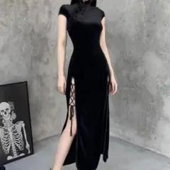 黒 ベルベット チャイナドレス サイドスリット