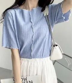 前後2WAY配色メロー5分袖カットソー