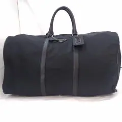 【美品】プラダ ボストンバッグ 旅行鞄 レザー×ナイロン 大容量 三角ロゴ 黒