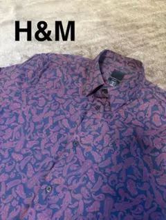 H&M メンズ 長袖シャツ ペイズリー柄 スリムフィット Sサイズ