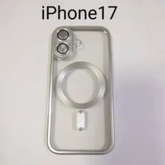 iPhone17 クリア×シルバーフレーム スマホケース　マグセーフ対応