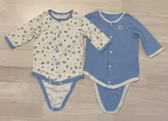 西松屋 長袖 くま ロンパース 2枚セット 前開き 80