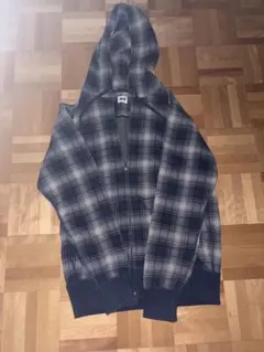 00s old uniqlo plaid zip up hoodie Blue