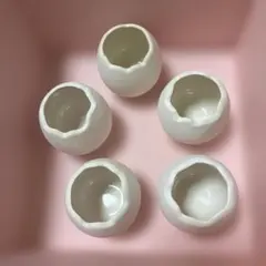 卵型 陶器製 小物入れ 5個セット ホワイト