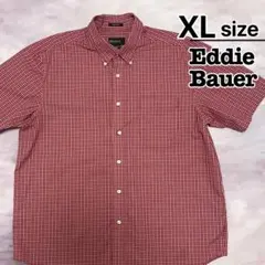 Eddie Bauer　カジュアルシャツ　半袖　XL　レッド　チェック柄　古着のサムネイル